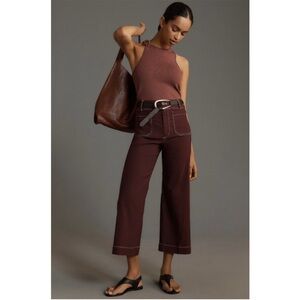 Anthropologie Maeve Collette Cropped Wide Leg Brown Pants